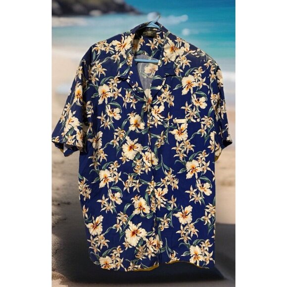 ROYAL CREATIONS Hawaiian Button-up Shirt Men 3XL Blue Floral Vacation - Picture 1 of 3